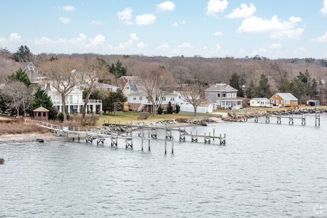 Private docks line the shores of West Reach Estates on Narragansett Bay in Jamestown.