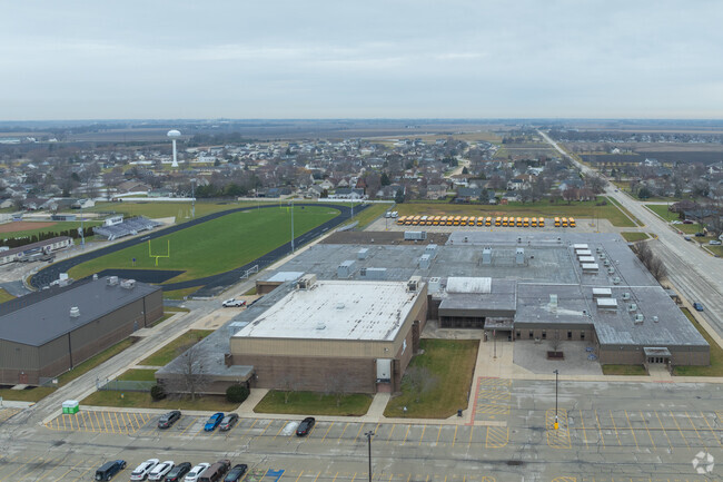 Manteno High School offers a sprawling campus when viewed from above.