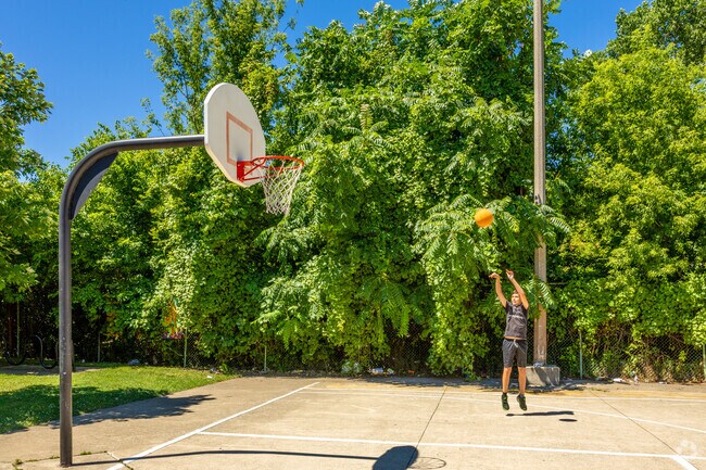 Shoot some hoops at the full court basketball court in Mozart Park.