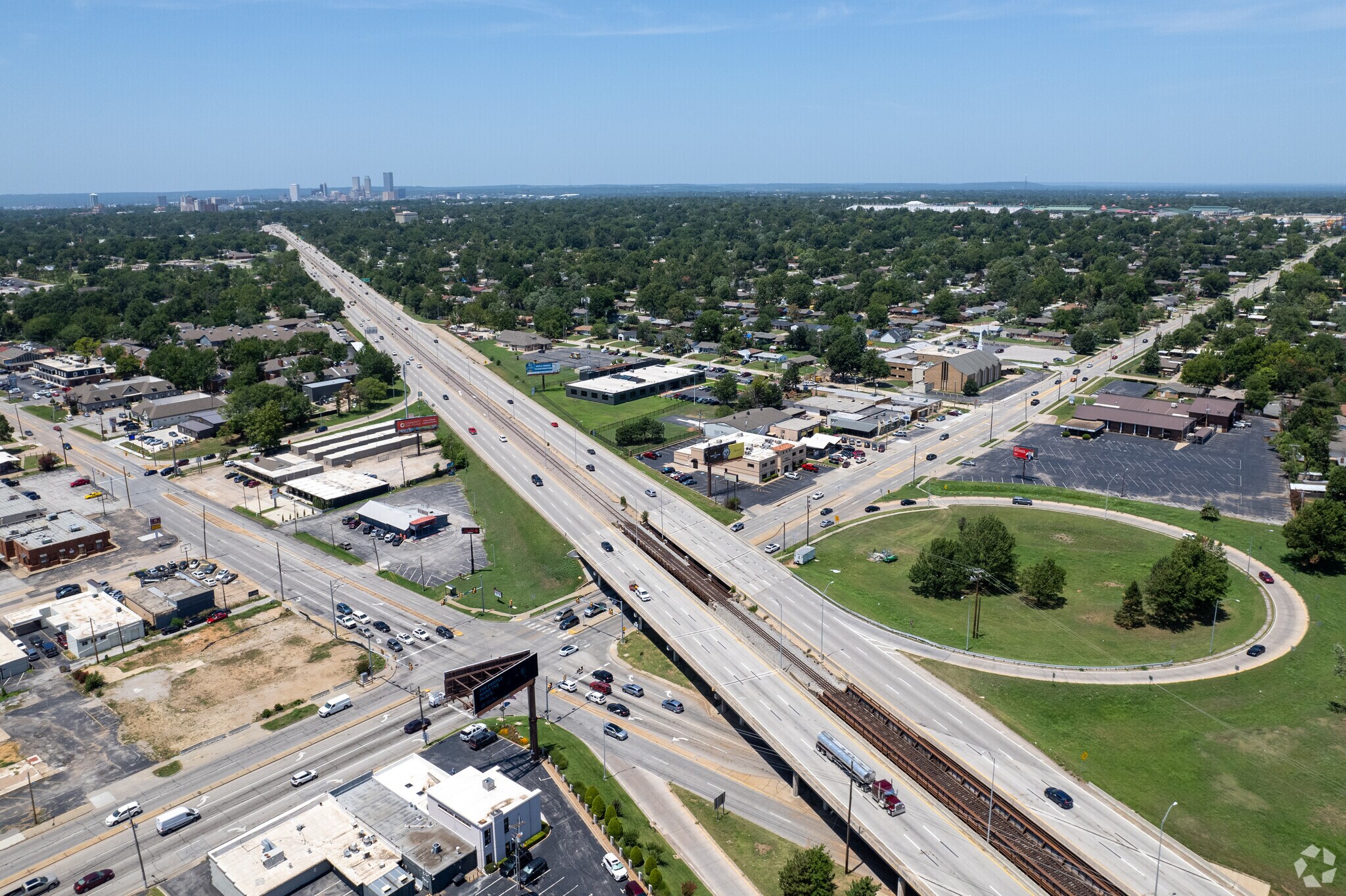 The Broken Arrow expressway runs along the south border of Mayo Meadow.
