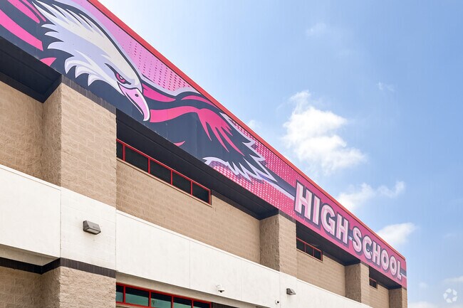 Eagles fly high over the campus of Etiwanda High School.