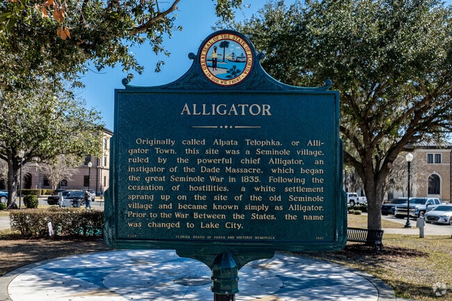 Olustee Park holds a plaque of the history of  Lake City, which was once called Alligator Town.