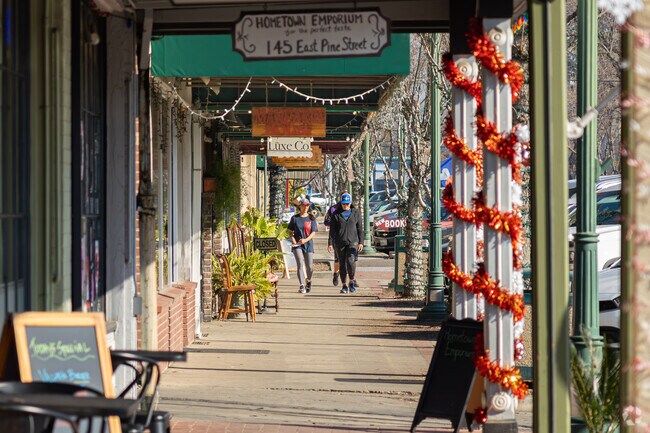 Exeter residents enjoy walking along the covered sidewalks of the downtown stores and restaurants.