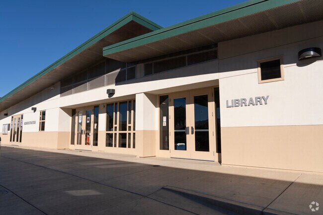 The entrance to the library of Mary Chapa Academy in Greenfield, California.