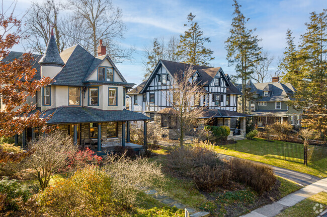 Classic Victorian architecture sits aside tudor style homes in Bryn Mawr.