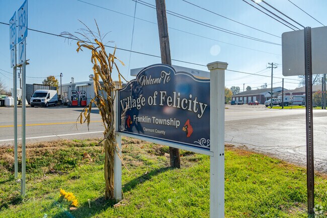 A Welcome to Felicity sign is visible upon entering the community.