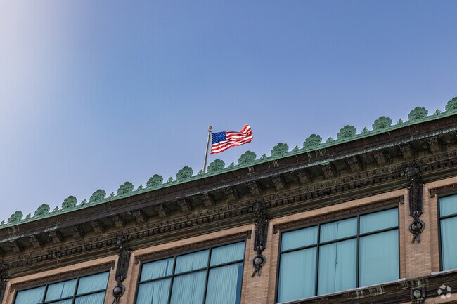 A flag waves above city hall just outside the Byers and Murphy neighborhood.