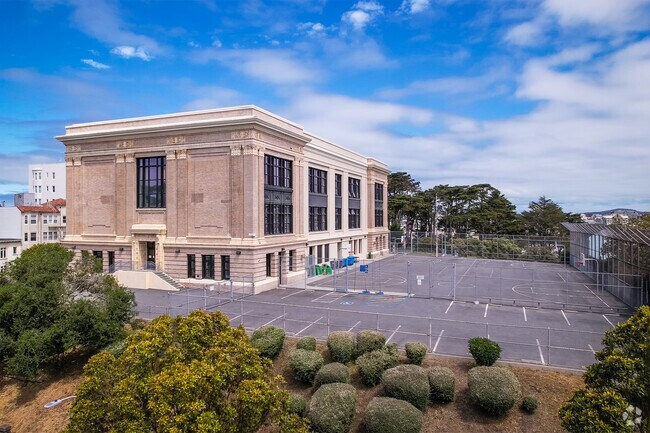 Ida B. Wells High School has a large outdoor sports yard.