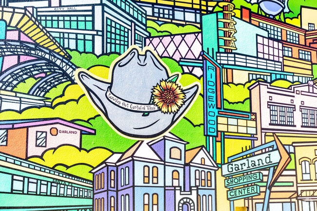 Near Club Hill, Downtown Garland displays its popular spots through a wall mural.