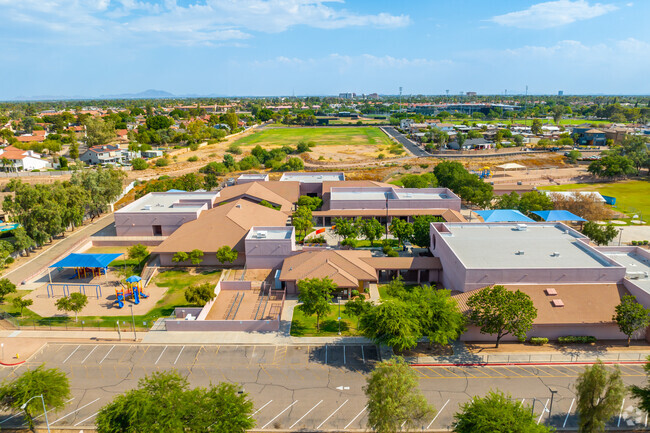 Discover Kerr Elementary's Meza campus from a stunning aerial perspective.