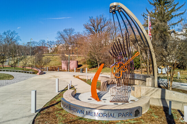 A unique sculpture honors Chuck Brown at Chuck Brown Memorial Park in Langdon.