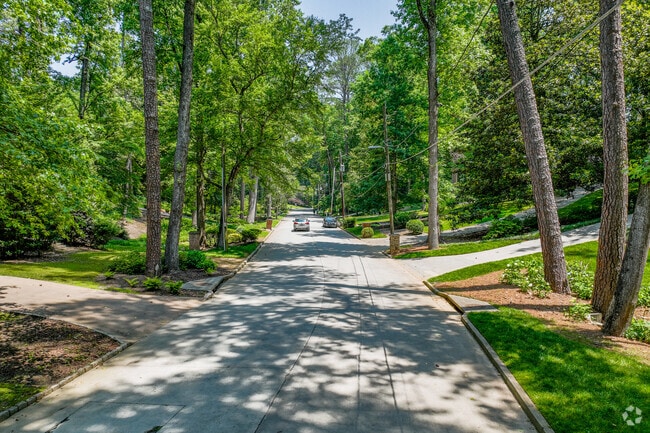 Tree-lined neighborhood roads in the Northwest Buckhead neighborhood can be shady and wide.