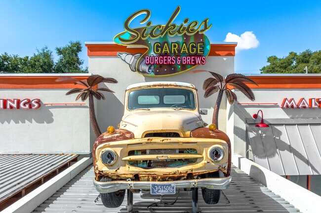 Sickies Garage is a family-friendly garage-themed restaurant and bar in Magic Village.