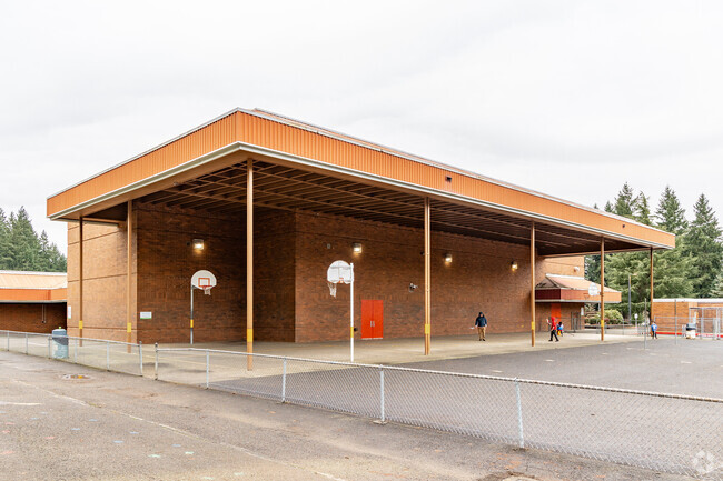 The covered basketball courts at Burnt Bridge Creek Elementary School in Vancouver, WA.