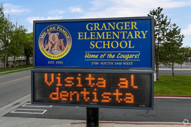 A modern electronic sign keeps Granger Elementary School’s families updated.