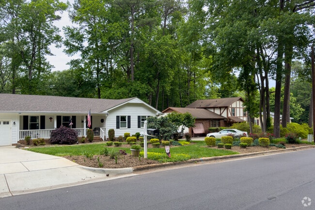 Landscaped front lawns near Cary Town Center enhance the charm of nearby residential streets.
