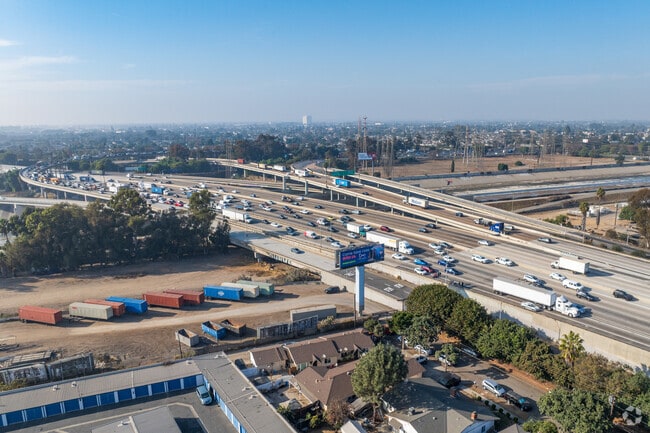 The 710 and 91 freeways intersect near the LA River.