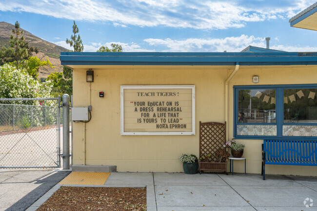 The campus of Teach Elementary School displays several encouraging phrases and quotes.