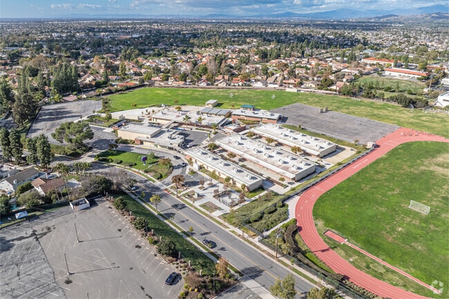 Aerial view of the campus at Benton Middle School in La Mirada