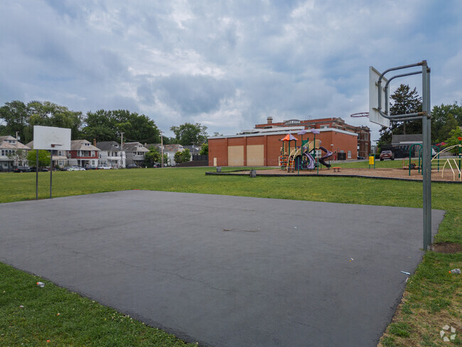 Howe Elementary School basketball court is always ready for a game.