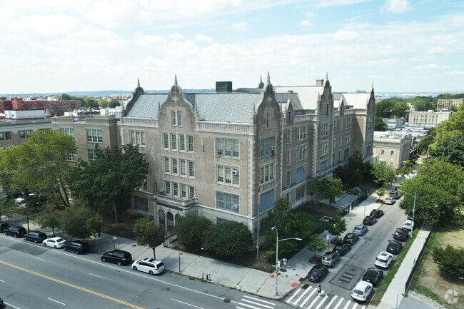 Overhead view of High School of Telecommunication Arts and Technology in Bay Ridge.