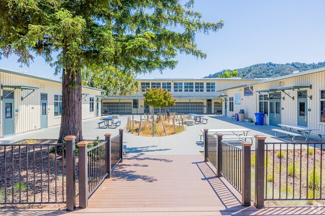 The Main courtyard on the Hall Middle School campus is a common space for students.