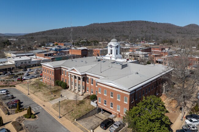 The Jackson County Courthouse sits in the middle of Scottsboro's downtown area called 