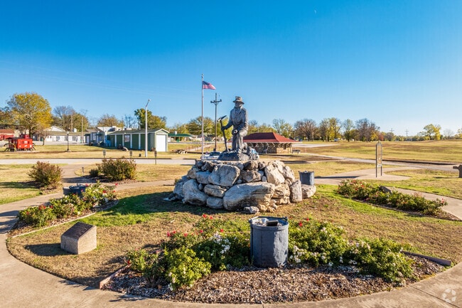 The Kneeling Miner statue at King Jack Park pays tribute to Webb City's mining history.