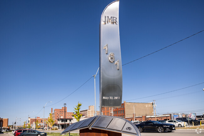 The Joplin Memorial Run finish line is marked with a statue in the Byers and Murphy neighborhood