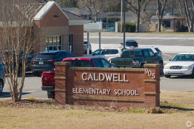 Front sign for Caldwell Elementary School in Scottsboro Alabama.
