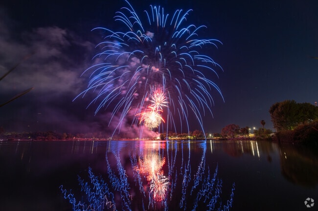 Shawnee locals gather at Almaden Lake Park for festive fireworks and lakeside 4th of July fun.