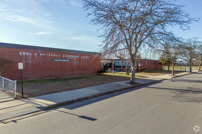The main entrance has natural surveillance at Emma G. Whiteknact Elementary School.