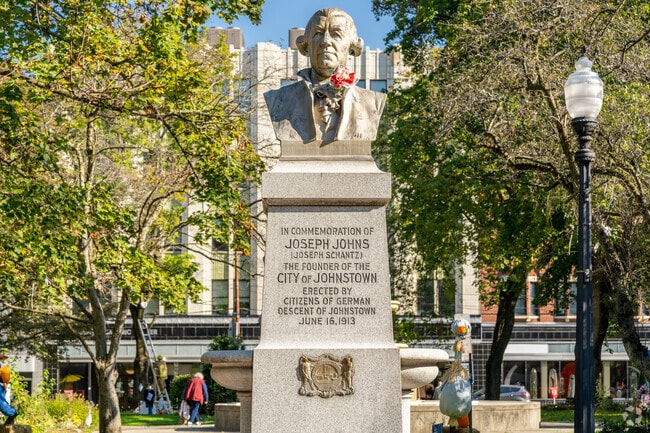 A bust of Johnstown's founder Joseph Johns is located in Central Park.