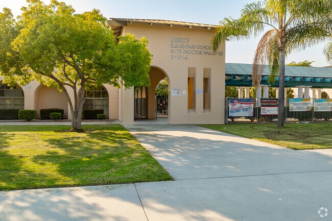 A look at the entrance to the main office at Liberty Elementary School in San Miguel Ranch.