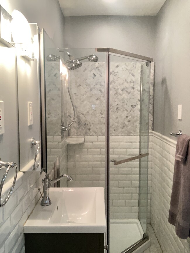 Bathroom, private, en suite; updated decor, with shower
