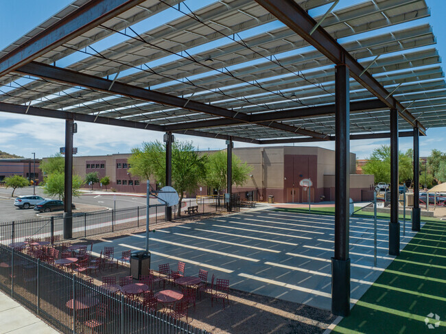 Jefferson Preparatory High School has shaded outdoor amenities such as their basketball court.