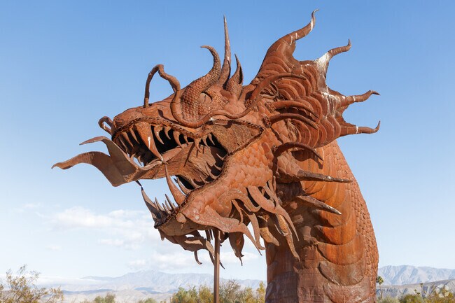 Experience the wonder of Anza-Borrego Desert State Park, where thoughtfully placed sculptures enhance the natural desert charm.