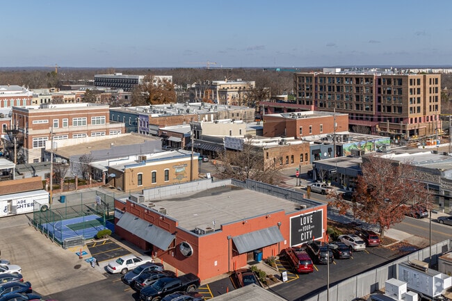 The Bentonville square offers a variety of dining and shopping options.