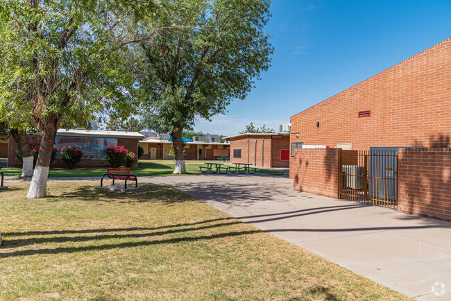 C.J. Jorgensen School has a small courtyard where students can gather and socialize.
