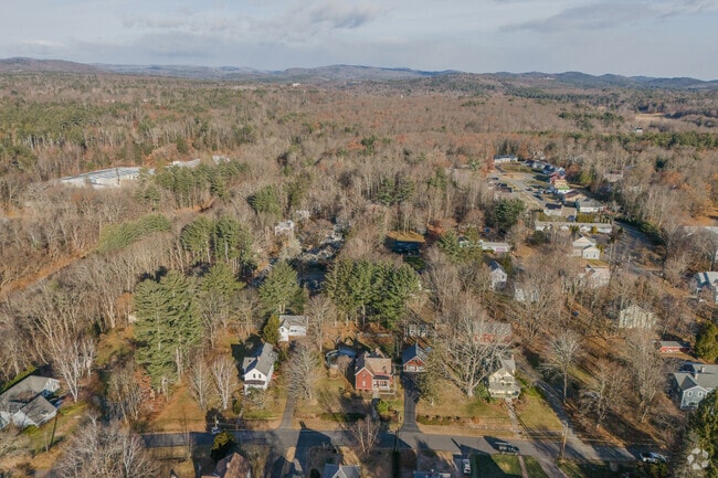 Suburban homes intermingle with antique styles in the Leeds Village neighborhood.
