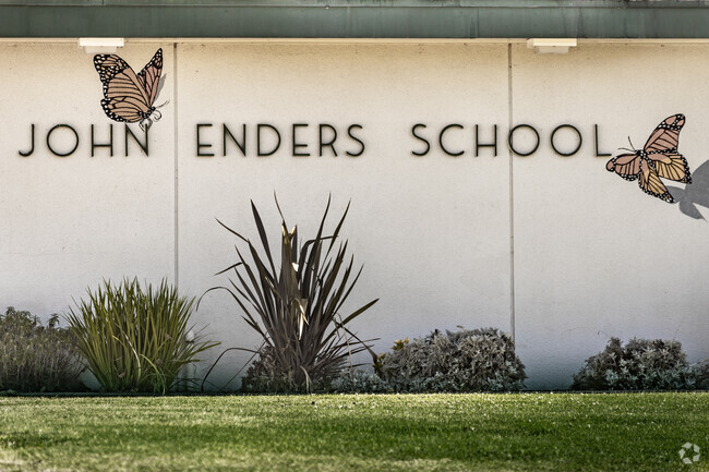 Butterflies flank are painted on the front building of Enders Elementary in Garden Grove.