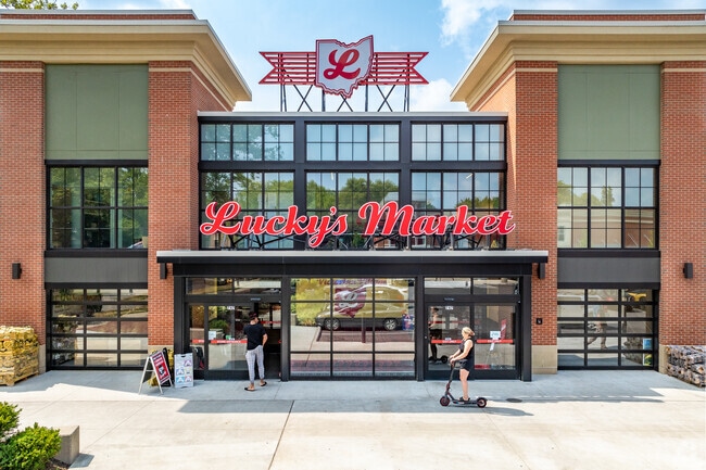 The residents of Victorian Village can shop for groceries at Lucky's Market.