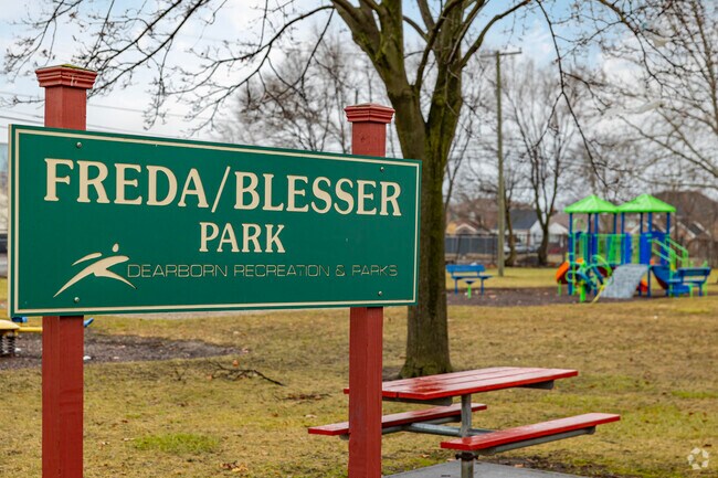 The Freda-Blesser Playlot is a moderately sized park and community space in Dearborn.