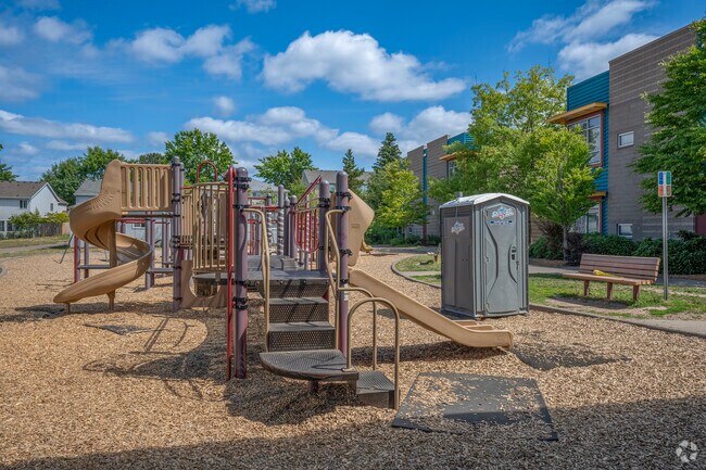 Colorful playgrounds at Jacob Wismer Elementary School in Portland, Oregon.