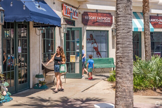 The shops and restaurants in Peddlers Pavillion are very popular in Seacrest Beach.