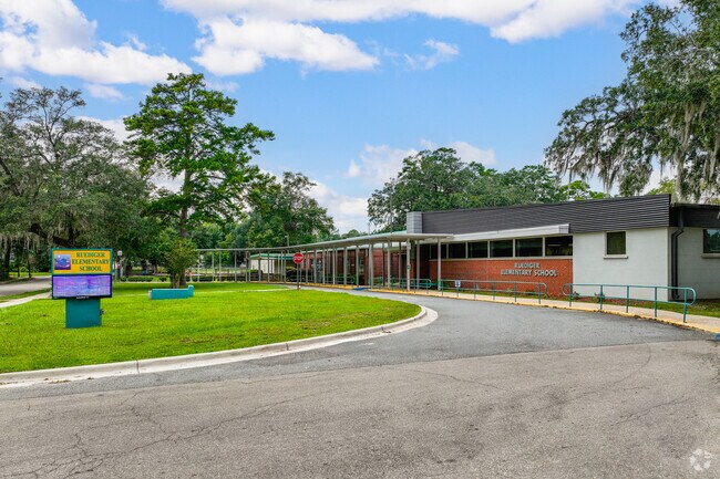 Ruediger Elementary School is centrally located in the residential neighborhood of Levy Park.