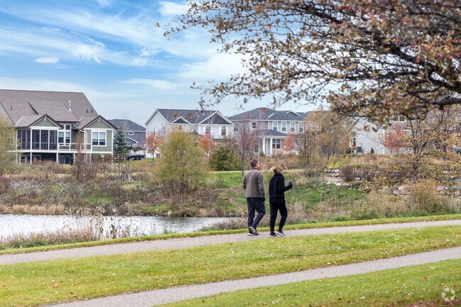 Couples can often be found walking the paths in Cobblestone Lake.