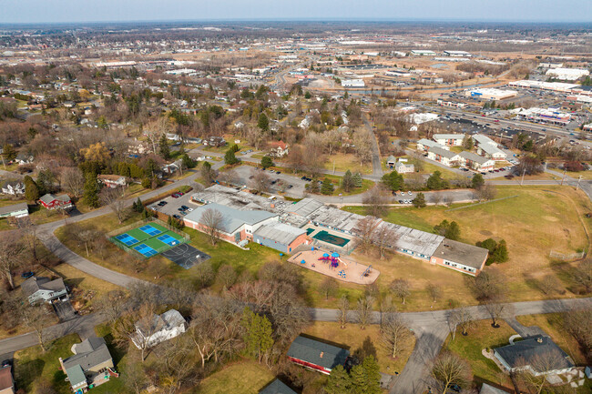 The Syracuse skyline can be seen North of Syracuse Hebrew Day School in DeWitt.