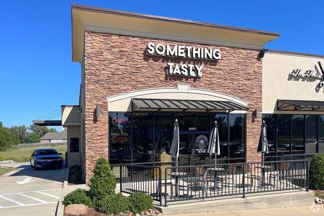 Something Tasty for coffee, smoothies and sandwiches, and it has a drive thru.