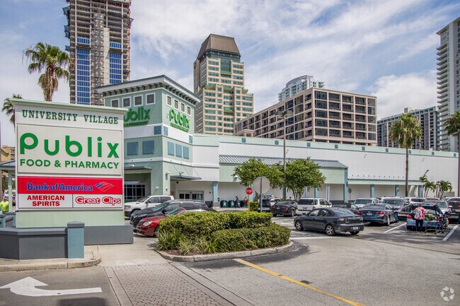 University village is about 10 minutes from Coquina Key where you have many shops.